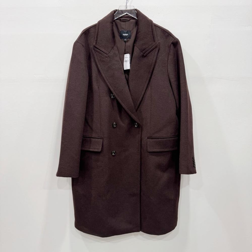 Express Water Resistant Recycled Wool Double Breasted Coat Chocolate Brown XL